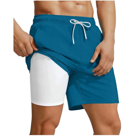 BVnarty Men's Summer Quick Dry Swim Trunks Breathable Inner Liner Design Drawstring Waist Pocket Beach Water Sports Short Pants Navy L