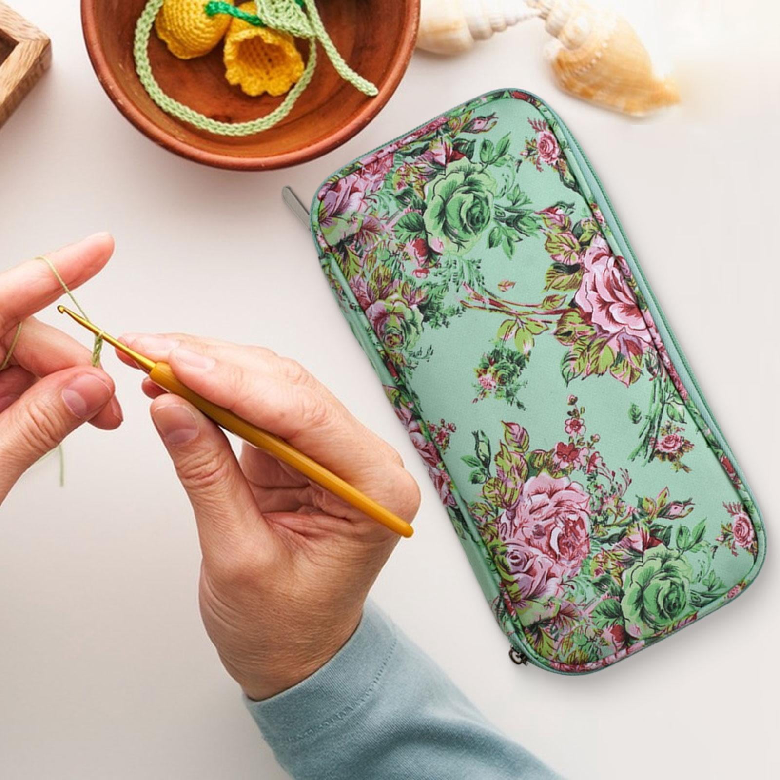HOMYL Crochet Hook Case, Knitting Bag, Sewing Accessory Organizer, Waterproof, Easy to Green