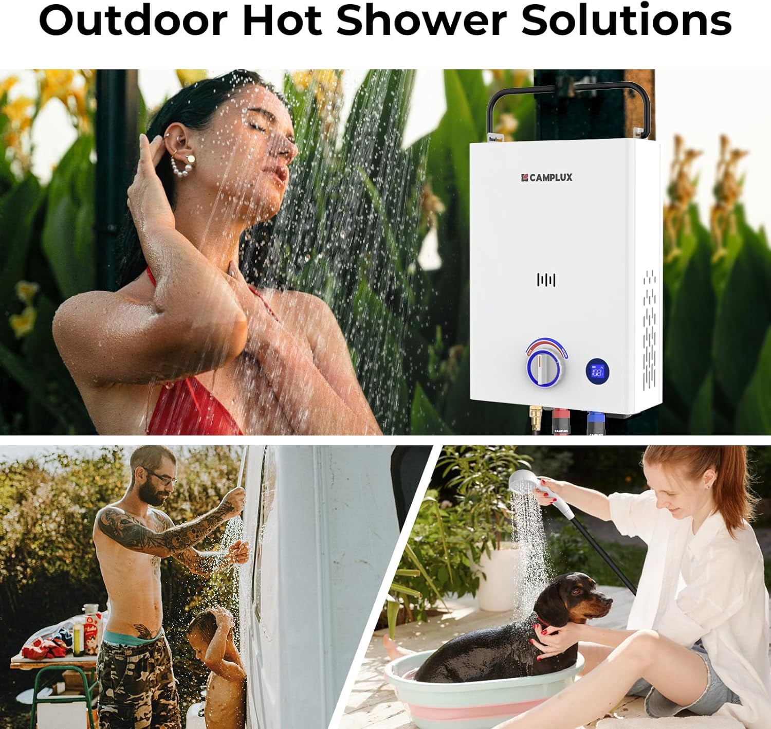 CAMPLUX First 2.64GPM 68,000 BTU Portable Propane Outdoor Tankless Water Heater F10, Camping Water Heater with LED Digital Display