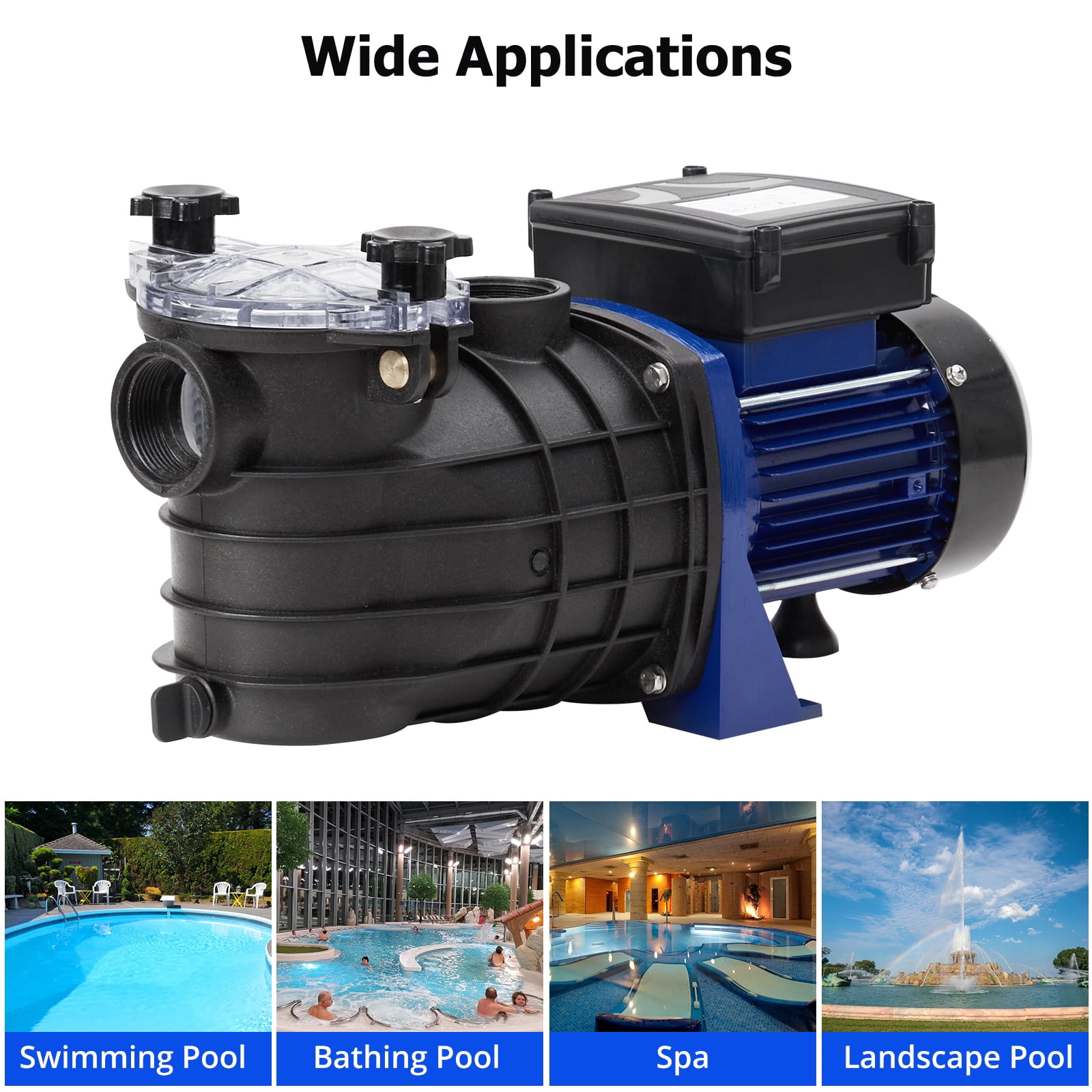 Kicctian High Current Self-Priming Pool Pump, 3/4HP 550W for Inground & Above Ground Pools, 2641GPH, Low Noise, with Filter Basket, Single Speed, Thermal Overload Protection for Clean Water
