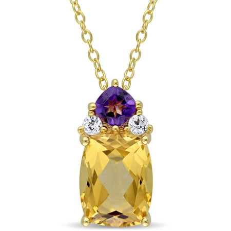Tangelo 2-7/8 Citrine, Amethyst and White Topaz Yellow Rhodium-Plated Sterling Silver Fashion Pendant, 18