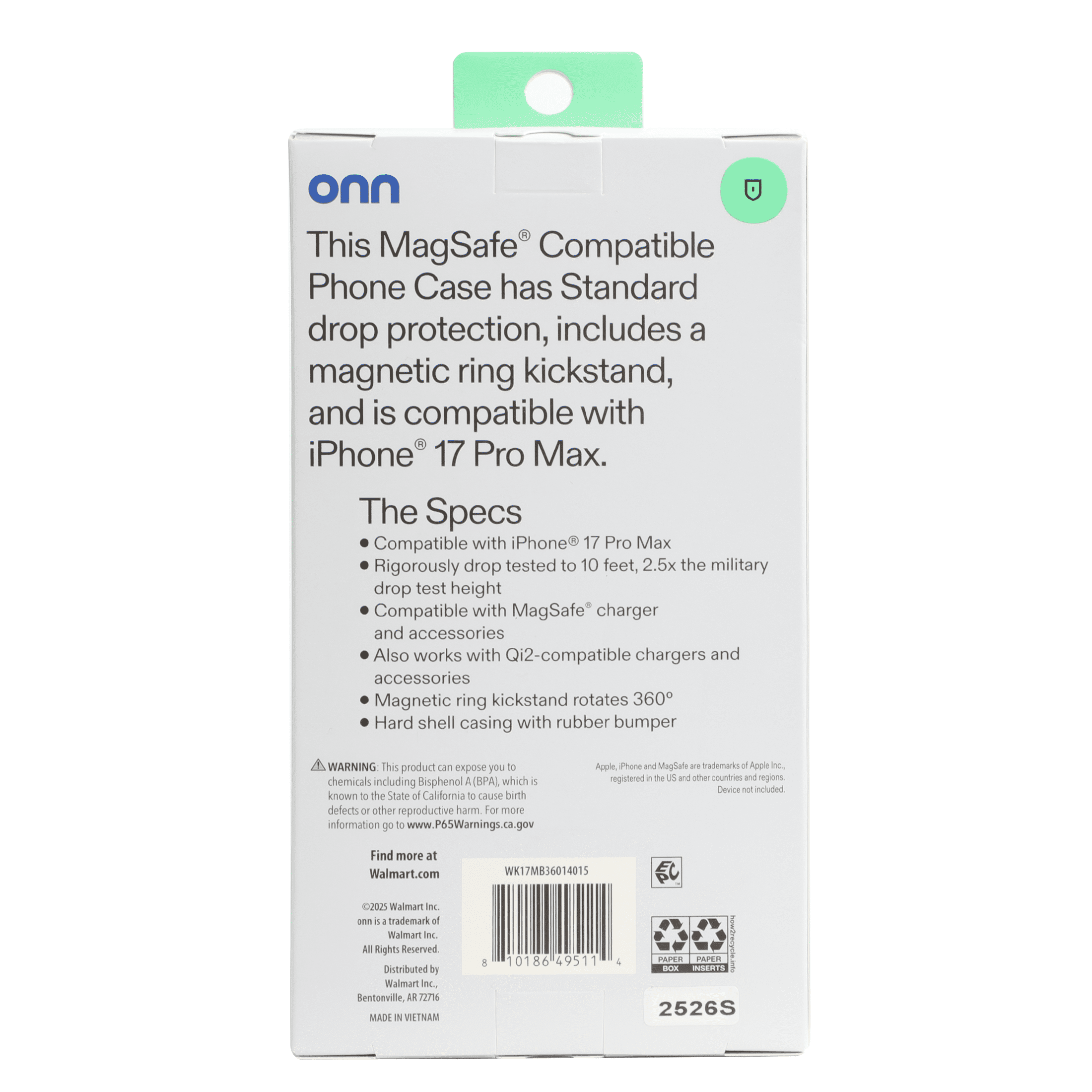 onn. Phone Case for iPhone 17 Pro Max, MagSafe Compatible with 360° Kickstand, Blue