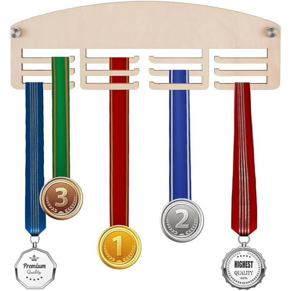 12 Hooks Wood Medal Holder 11.8Inch/30cm Medal Hanger Display Rack Hanger 3 Lines Wall Mount Sport Award Rack Easy to Install for Runners Soccer Gymnastics and All Sports