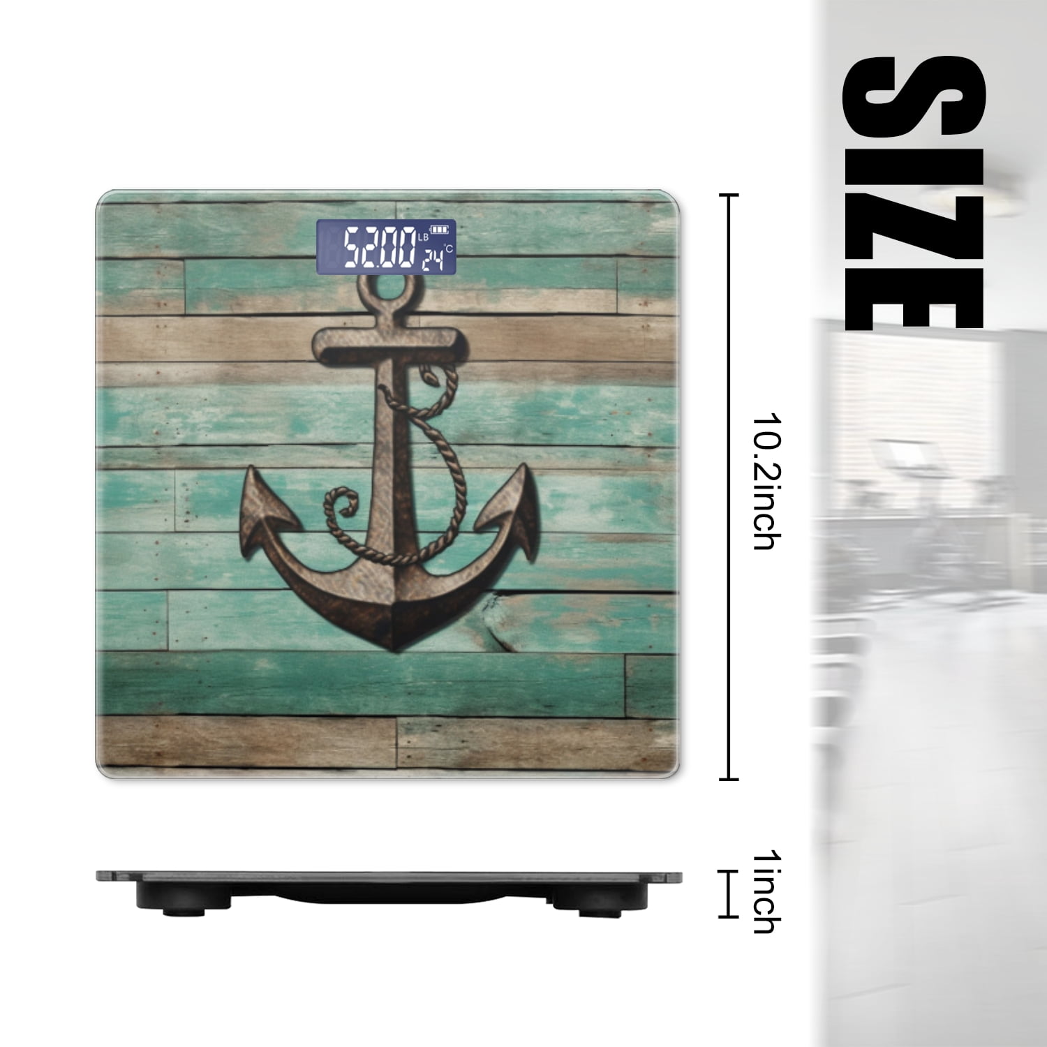 High Precision Body Weight Scale Smart Bathroom Scales with Large LCD Display(400lbs),Decorative for Bedroom-Vintage Nautical Anchor On Old Wooden Background