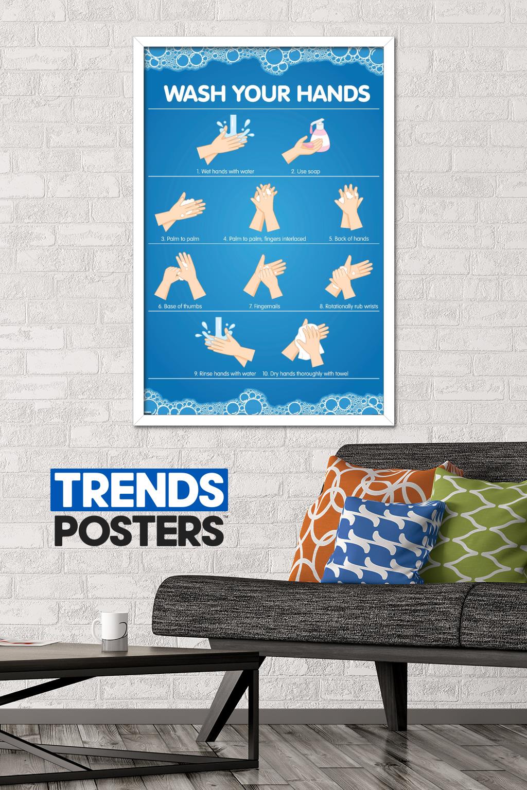 Wash Your Hands Wall Poster, 22.375" x 34", Framed