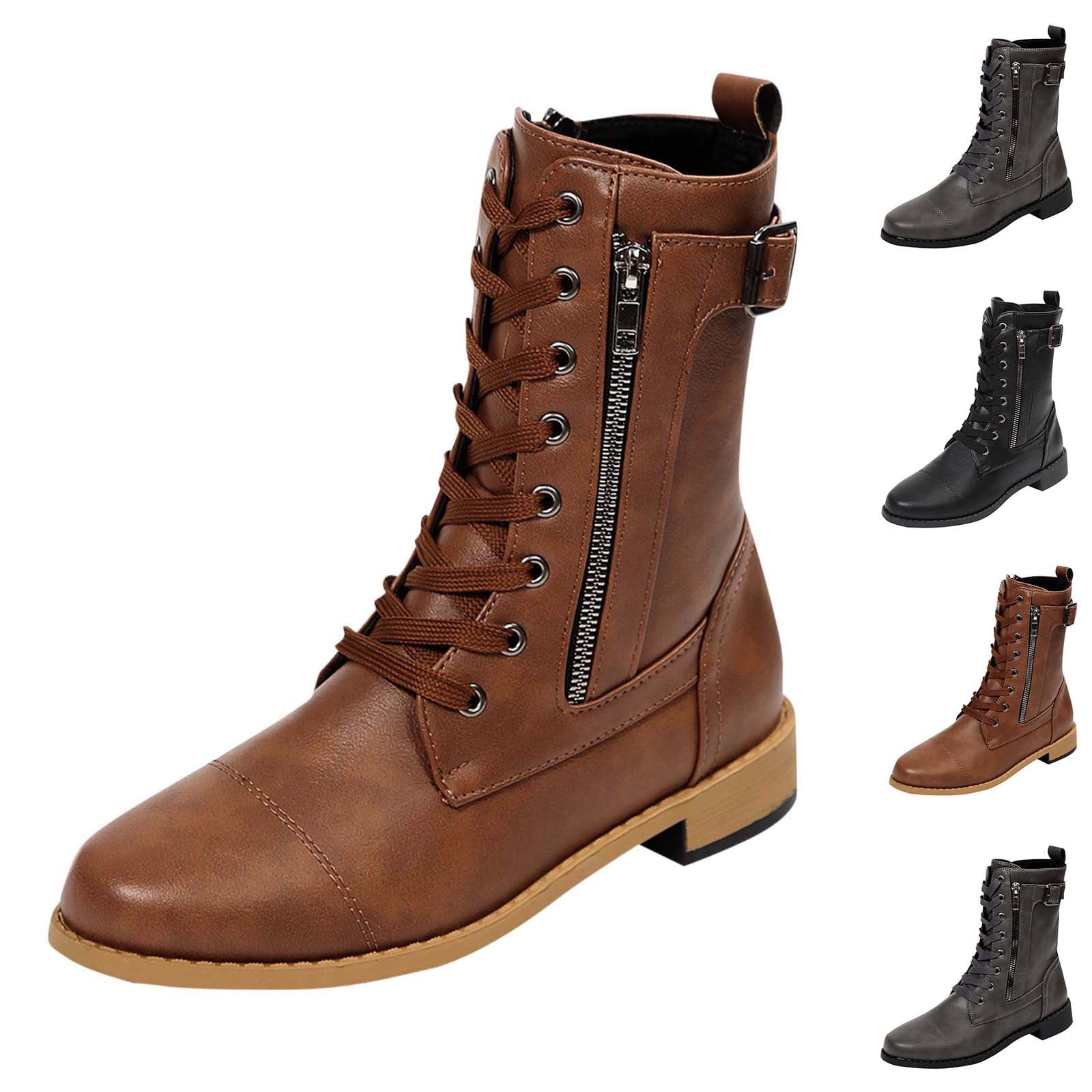 靴 Mid Cut Leather Boots Xfvqtps Womens Boots Mid Calf Side Zipper Lace up Pointy Toe Low