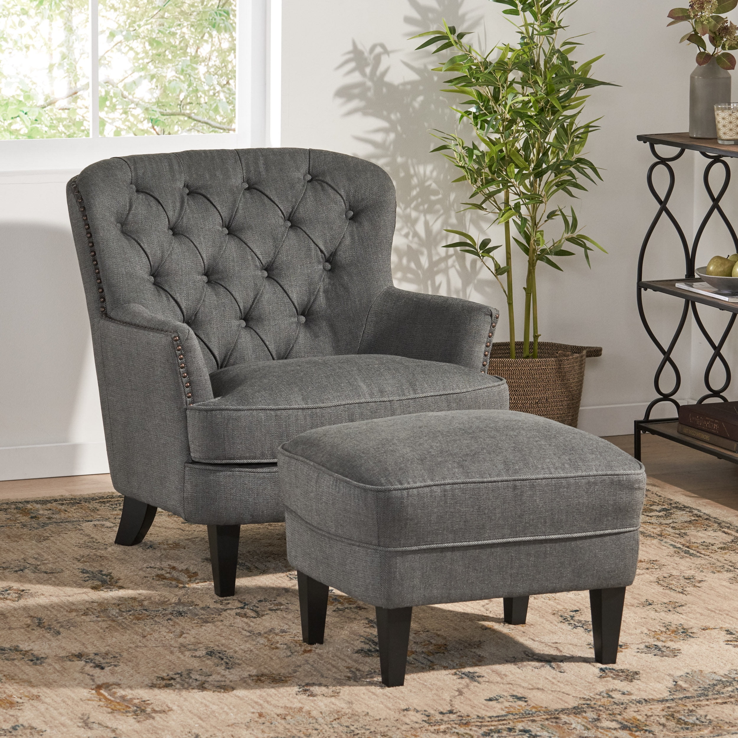 Christopher Knight Home Tafton Fabric Club Chair and Ottoman Set 2 Pcs Set Grey Walmart