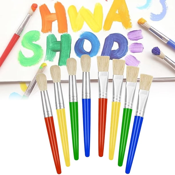 8 Pièces Pinceaux Peinture pour Enfants, Kit de Pinceaux Peinture Enfant 4 Couleurs Ronds et Plats pour Acrylique, Huile, Aquarelle, Débutants Artiste