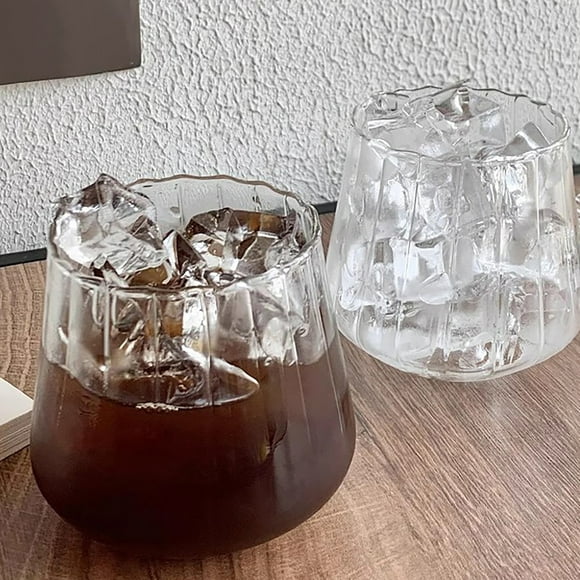 Cqxid Glass&Bottle Under $5 Cafe American Latte Coffee Cup Simple Glass Drink Juice Cup Cold Drink Cup Vertical Grain Cup
