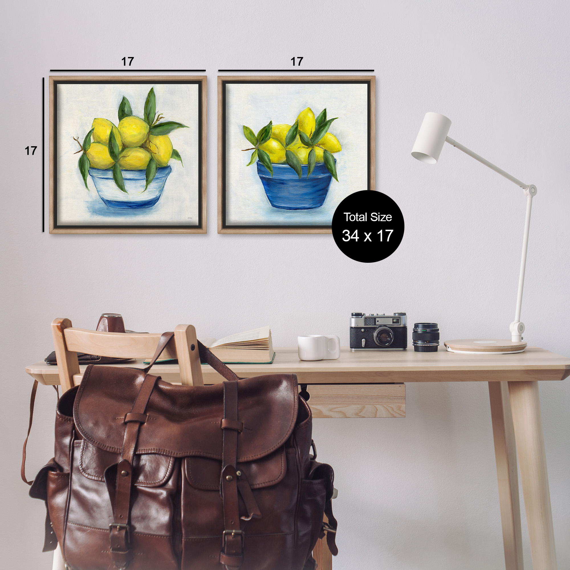 Stupell Industries Traditional Lemon Bowls Food & Beverage Painting Brown Floater Framed Canvas Art Print Wall Art, 18 x 18, Set of 2