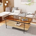 thumbnail image 2 of HQZX Retro Coffee Table with Metal Frame,Rectangle Central Table with Storage Shelf for Living Room, 2 of 13