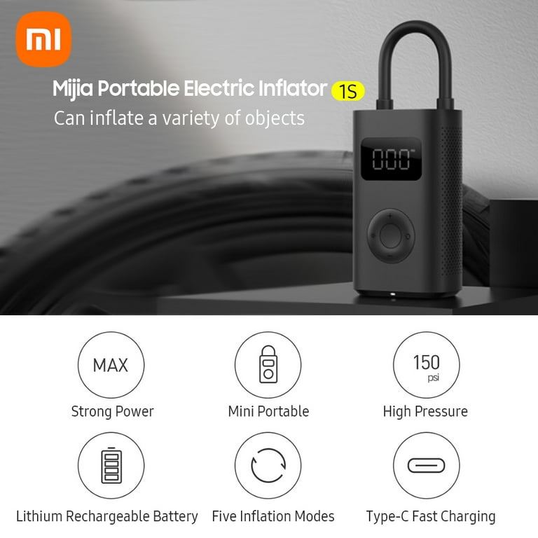 Xiaomi-compresor de aire eléctrico portátil Mijia 1S, bomba de aire para  coche, 12V, Led tipo C, inflador automotriz, casa inteligente para  neumáticos y baloncesto