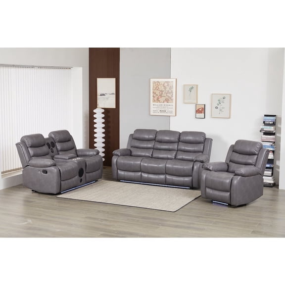 Kingway Faux Leather Manual Reclining Sofa Set – 3-Piece Home Theater Seating