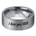thumbnail image 2 of Tungsten I Love You 3000 Engraved Quote Band Ring 8mm Men Women Comfort Fit Gray Flat Cut Brushed Polished, 2 of 4