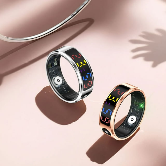 Smart Fitness Ring, Smart Ring Water Proof Color Display Screen APP Connection Touch Button with Charging Box for Climbing Cycling Running Size 8 ID 17.7mm / 0.70in, Circumference