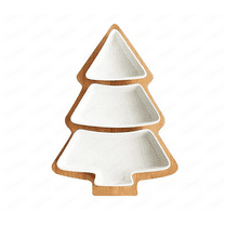 Lilixerw Christmas Tree Snack Tray,Multi-Tiered Ceramic & Wood Serving Platter for Dried Fruits Nuts Candy,Christmas Table Centerpiece Dessert Display,10.23 x 7.4 inch