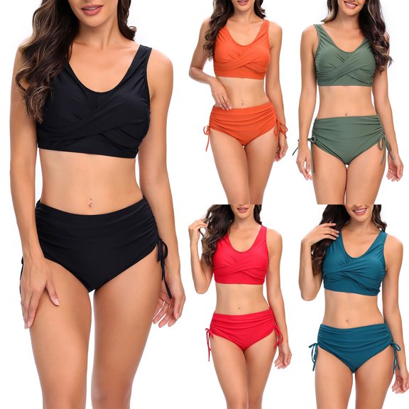 Lovzfmll Bikini Sets for Women, Solid Color Tie Front Two Piece, Simple Triangle Bikini for Beach and Pool