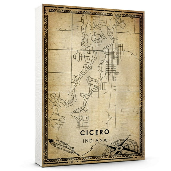 Cicero Vintage Map Prints Canvas, Indiana Map Art Canvas, Canvas, Cicero Map City style vintage Canvas , Canvas Wall Art, Street Map Artwork Canvas