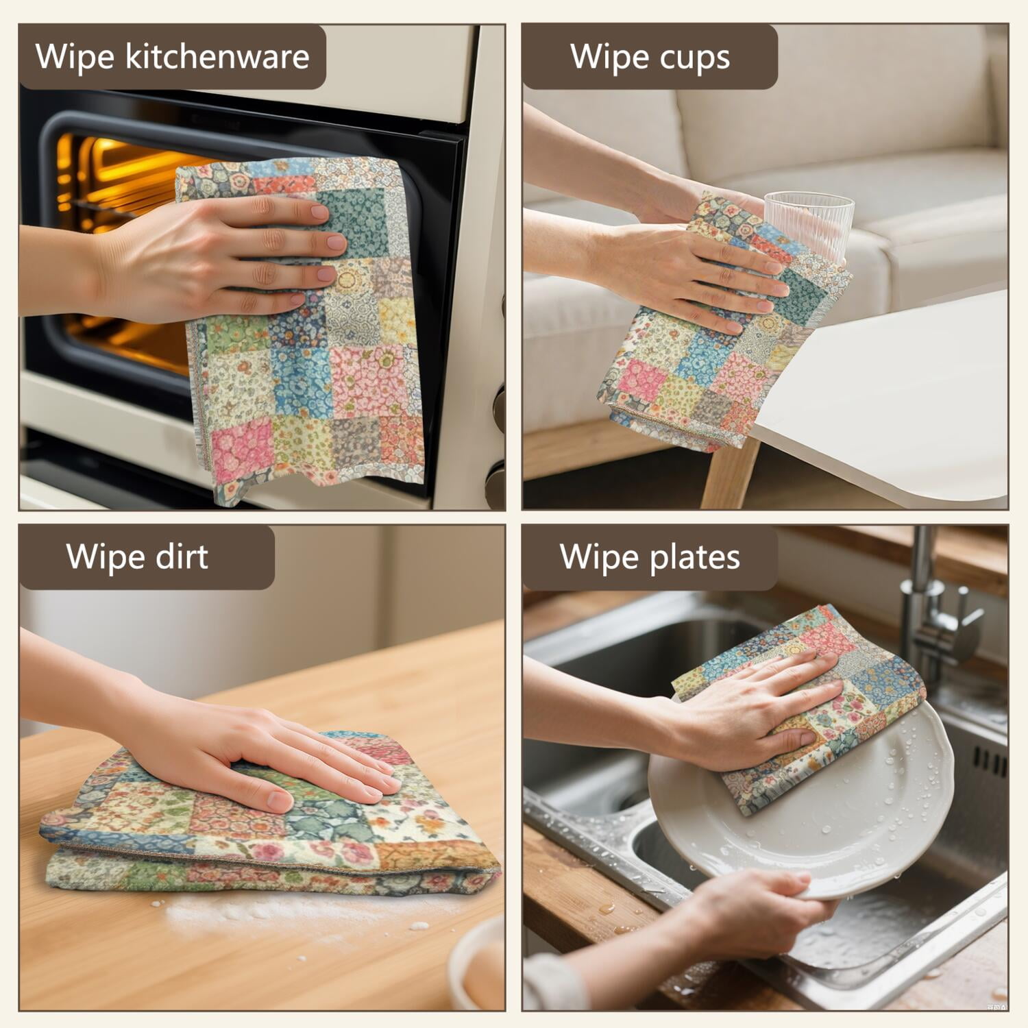 2 Pcs Pioneer Flower Floral Print Pattern Kitchen Towels, Funny Microfiber Dish Towel Set, 18" X 26" Tea Towels