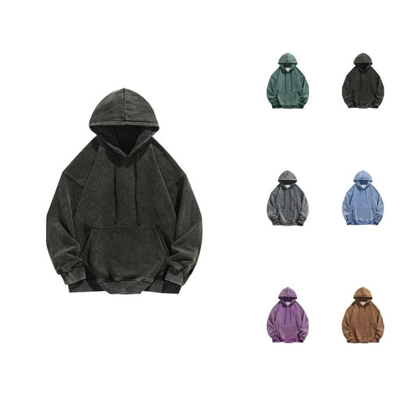 Washed Vintage Hoodies for Men 2025 Long Sleeve Plain Basic Hooded Sweatshirt with Pocket Pullover Hoodie Mens Hoodies