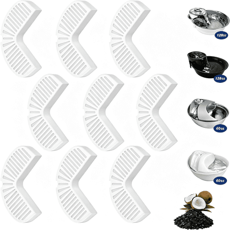 HIBIBUD 9-Pack L-Shaped Cat and Dog Water Fountain Replacement Filters for Big Max and Raindrop Fountains Stainless Steel and Ceramic Versions Activated Carbon Filtration Easy-To-Change