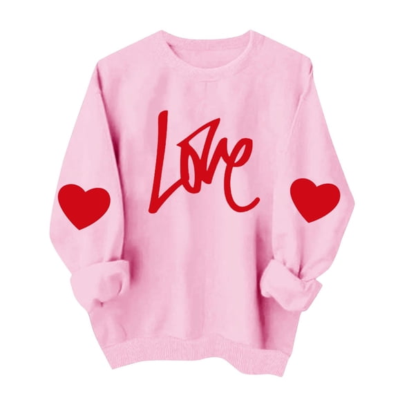 JoliSweat Valentines Sweatshirts for Women Heart Sweater Crewneck Long Sleeve Shirts Valentine Outfits Love Theme Graphic L