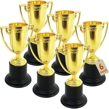 Plastic Golden Cup Trophy for Kids - 6 Pack - 4 Inch Achievement Prize Awards - Ideal Recognition for School, Sports, Office, Carnival Games - Party Favors, Decor, Props - Motivational