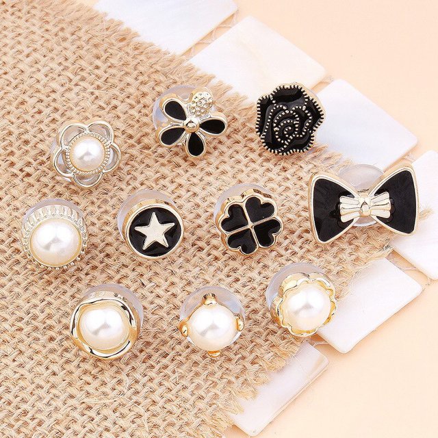 Broches de botón de diamantes de imitación de perlas de costura gratis, alfileres de prevención de exposición, botones, insignia, abrigo, ropa, gemelos, camisa, juego de botones, 5, 10 piezas