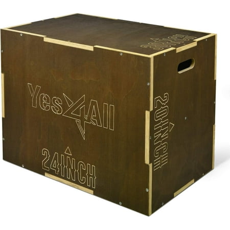 Yes4All Wooden Plyo Box for HIIT, HIIT Workout - Vintage - Moss Brown - 30 x 24 x 20