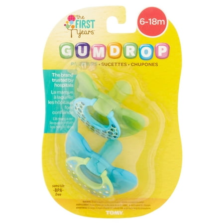(2 Pack) Tomy The First Years Gumdrop Pacifiers, 6-18m - 2