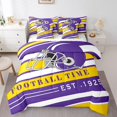 thumbnail image 1 of YST Sports 7 Pcs Comforter Set for Boys Queen,Football Rugby Bedding Set for Football Lovers Bedroom Decor,Purple and Yellow Striped Bed in a Bag,Rugby Ball Game Sheet Set Reversible, 1 of 5