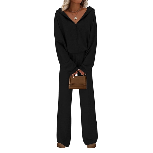 Conjunto Deportivo para Mujer PRETTYGARDEN Sudadera con Capucha y Pantalones de Pierna Ancha XXL
