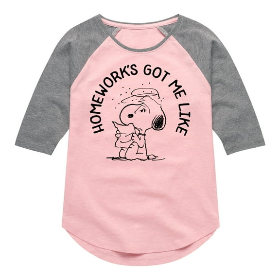 Peanuts - Homeworks Got Me Like - Toddler And Youth Girls Raglan Graphic T-Shirt