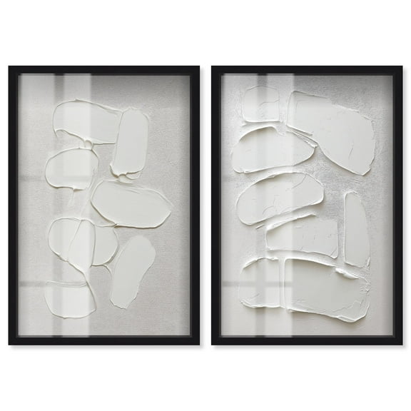 Japandi Whites Harmony Set Shadowbox Neutral Abstract Art by Art Remedy, Black Frame, 10 x 15