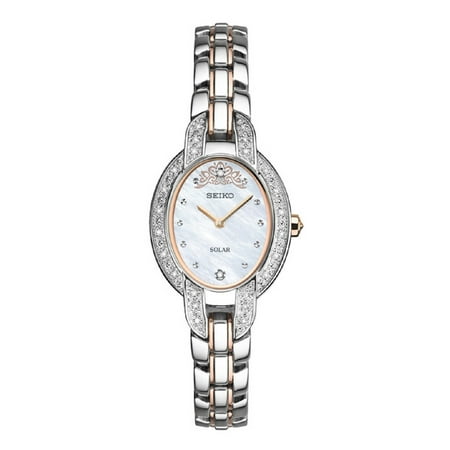 Diamonds Rose Alligator Watch - SUP327 Tressia Solar Diamond Silver Rose Gold Watch