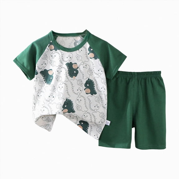 Leey-World Boy Summer Pajamas 2-Piece Fun Baseball PJs - Short Sleeves & Shorts Soft Sleepwear Toddler 3 6 12 18 24 Months 2T 3T fit Pjs Cotton Sleepwear(Green,3-4 Years)