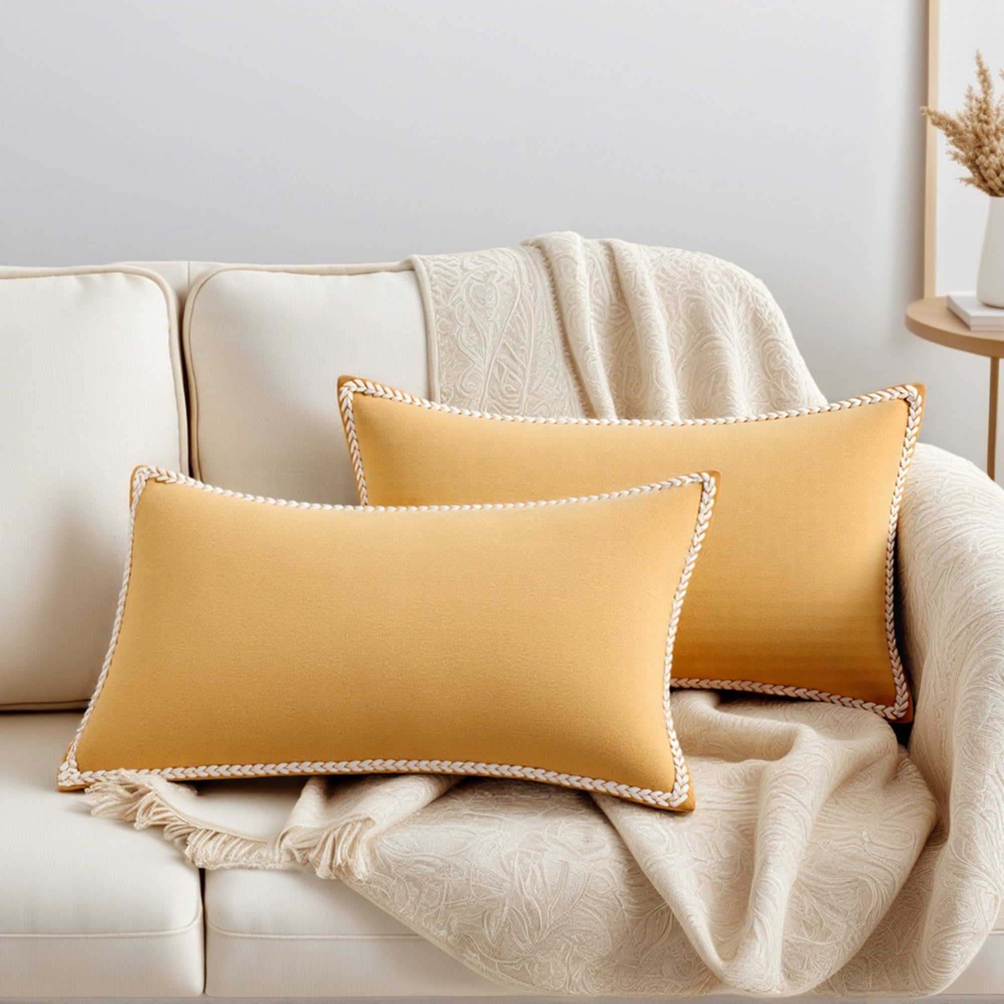 Unique Bargains Pack of 2 Soft Solid Throw Pillow Covers Cases for Couch 20" x 12" Yellow