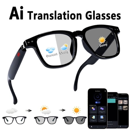 AI Smart Glasses for Men & Women – Powered by ChatGPT, with translation in over 164 languages and photochromic lenses, meeting assistant, Bluetooth glasses with music and hands-free calling
