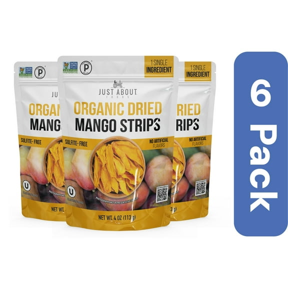 Just About Foods Dried Mango Strips 4 oz (Pack of 6)
