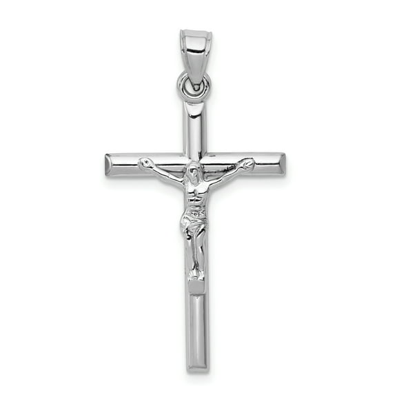 10k White Gold Polished Hollow Crucifix Pendant