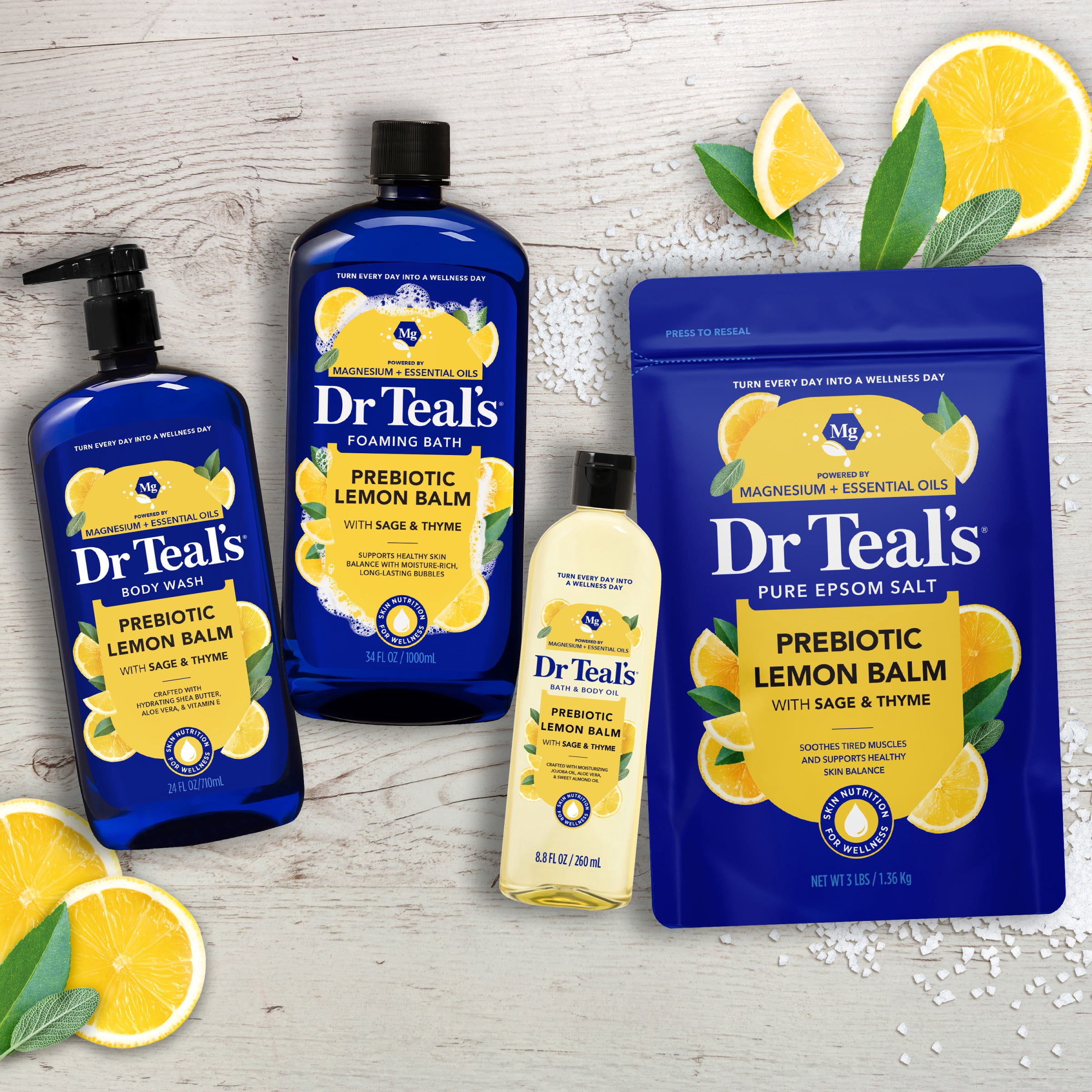 Dr Teal's Epsom Salt Magnesium Soak,  Prebiotic Lemon Balm, 3 lbs