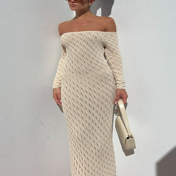 HAOAN Elegant Boat Neck Off Shoulder Dress for Women in Solid Color Walmart