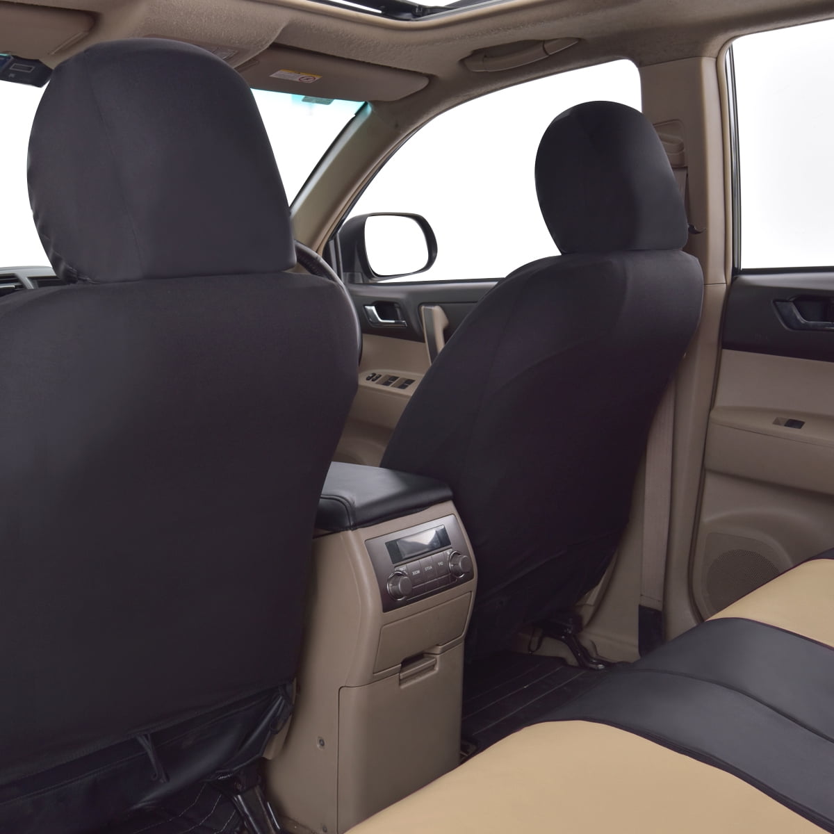 Flying Banner Car Seat Covers Protectors Full Set Synthetic Leather Front Pair Black