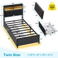 thumbnail image 2 of 14" Twin Size LED Bed Frame with Built in Charging Station & 2 Storage Drawers, Metal Platform Bed Frame with 2-Tier Storage Headboard, Noise-Free/Metal Support, Black, 2 of 9