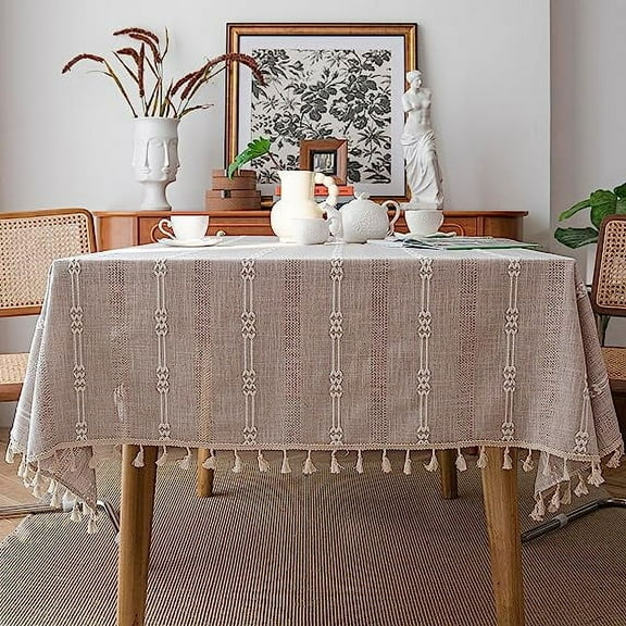 Nvzi Rustic Tablecloths Cotton Linen Table Cloths for Rectangle Tables Farmhouse Tablecloth for Dining Outdoor Holiday Party (Coffee Hollow, 55''x102'', 8-10 Seats)