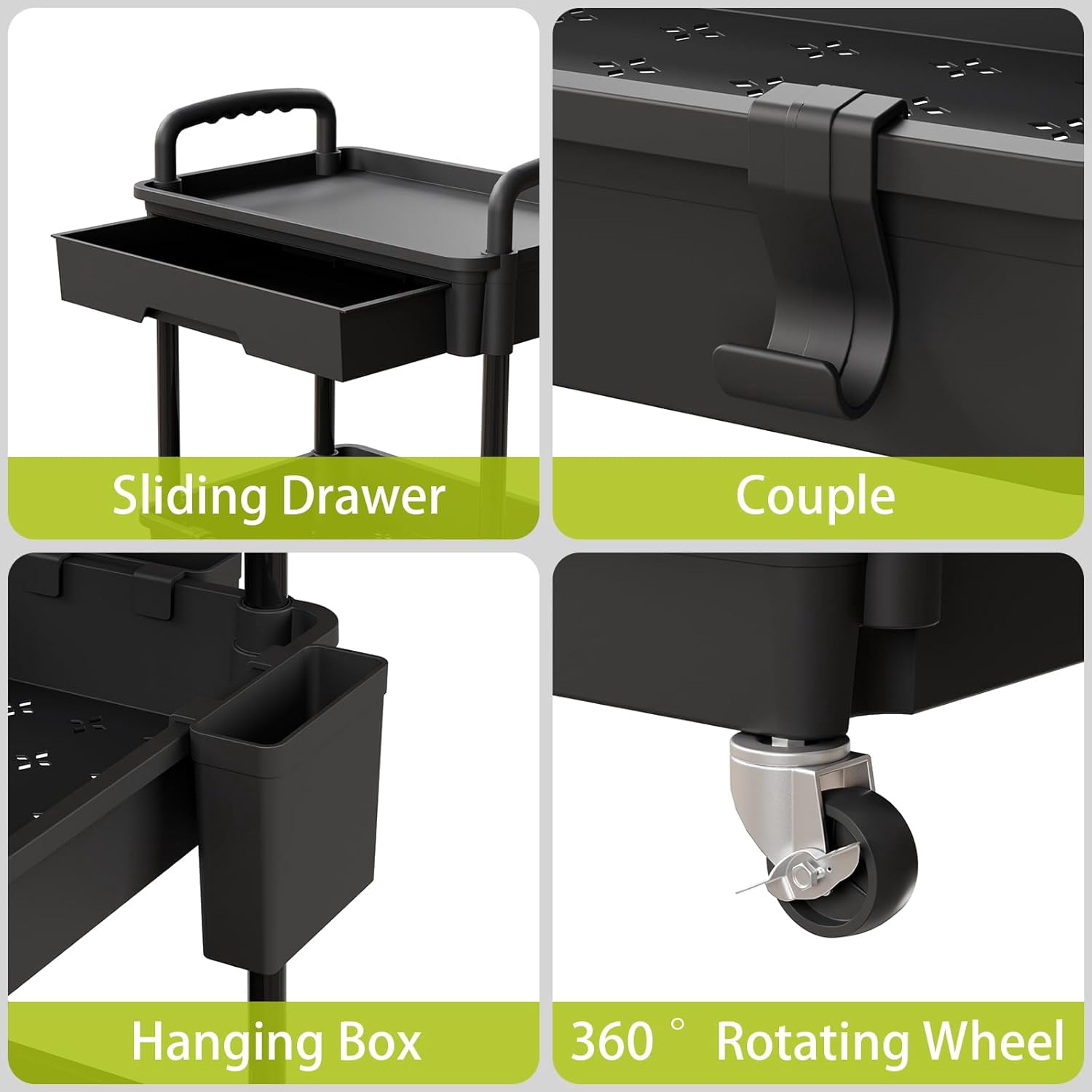 5 Tier Rolling Utility Cart, Mobile Storage Shelves with Wheels for Bathroom Laundry Office Home, Black