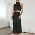thumbnail image 5 of GZWYHT Sets for Women Lounge Sets for Women Women's Summer Long Formal Satin Dress Mock Neck Sleeveless Flowy Maxi Tank Top And Skirt Track Suits for Women Set 2 Piece Sets for Women Black L, 5 of 7