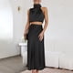thumbnail image 5 of Conjunto de vestido largo de dos piezas de satén para mujer - Top sin mangas con cuello alto y falda con abertura lateral, ropa formal y casual para fiestas, 5 of 7