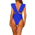 thumbnail image 3 of Traje de baño de una pieza para mujer, con escote en V, con volantes, monokini, control de abdomen, color azul real, talla L, 3 of 5