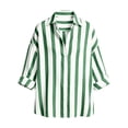thumbnail image 6 of Rexolia Women's Striped Button Down Shirt Regular Fit Long Sleeve Business Casual Green L, 6 of 6